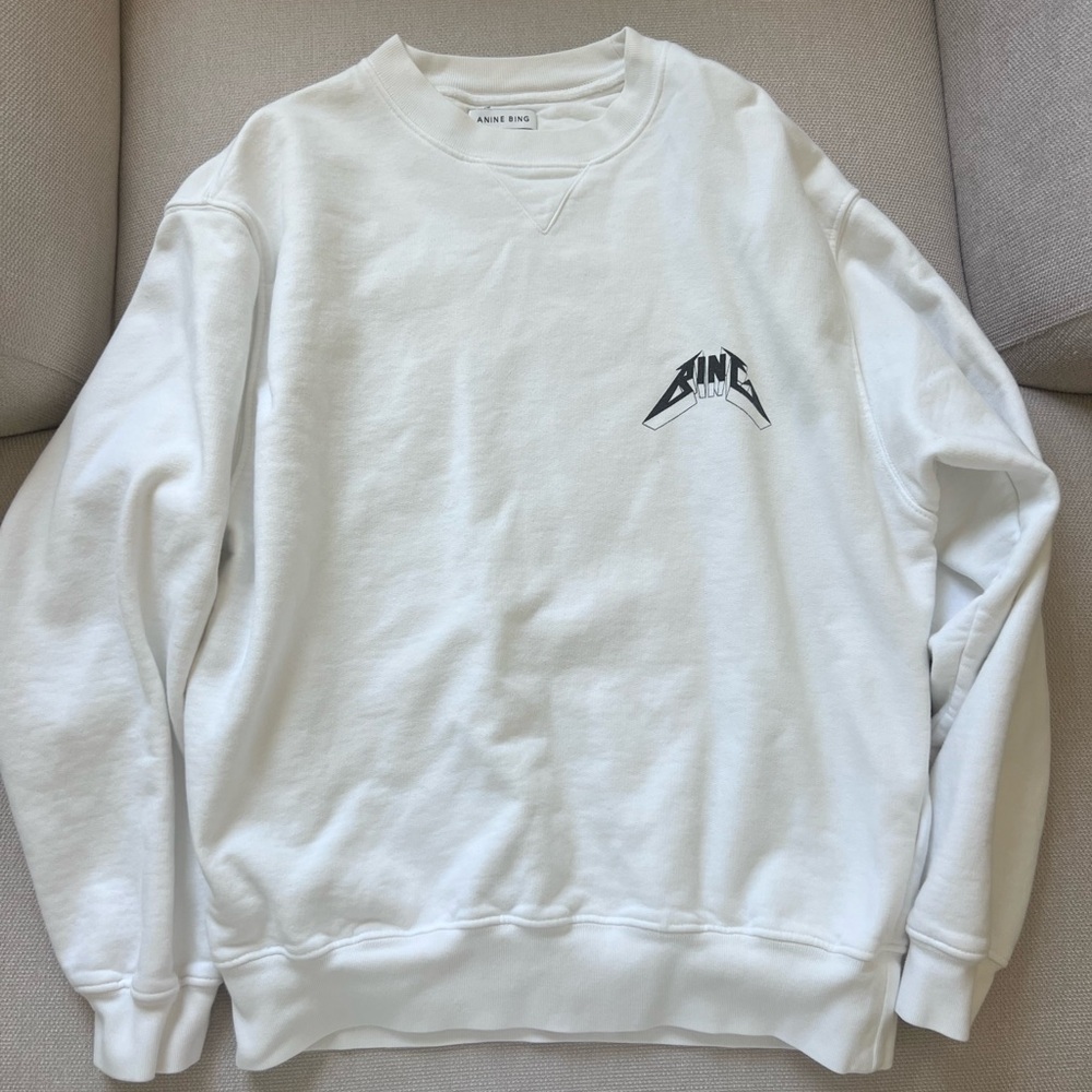 Anine Bing White Crewneck Sweatshirt with Black Logo